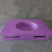 Purple color basin European style colorful Wall Hung Rectangular Sink with towel rack